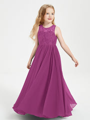 Robes Longues de Demoiselle d'Honneur Junior Haut en Dentelle Illusion Orchidee