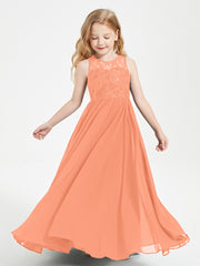 Robes Longues de Demoiselle d'Honneur Junior Haut en Dentelle Illusion Papaye