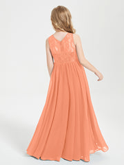 Robes Longues de Demoiselle d'Honneur Junior Haut en Dentelle Illusion Papaye