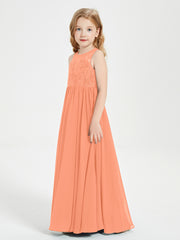 Robes Longues de Demoiselle d'Honneur Junior Haut en Dentelle Illusion Papaye