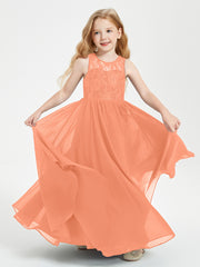 Robes Longues de Demoiselle d'Honneur Junior Haut en Dentelle Illusion Papaye