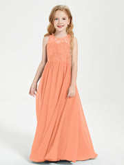Robes Longues de Demoiselle d'Honneur Junior Haut en Dentelle Illusion Papaye