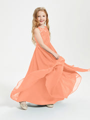 Robes Longues de Demoiselle d'Honneur Junior Haut en Dentelle Illusion Papaye