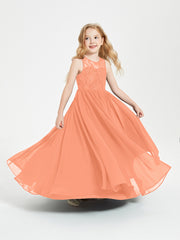 Robes Longues de Demoiselle d'Honneur Junior Haut en Dentelle Illusion Papaye