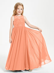 Robes Longues de Demoiselle d'Honneur Junior Haut en Dentelle Illusion Papaye