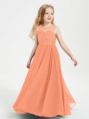 Robes Longues de Demoiselle d'Honneur Junior Haut en Dentelle Illusion Papaye