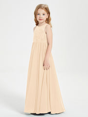 Robes Longues de Demoiselle d'Honneur Junior Haut en Dentelle Illusion Pêche