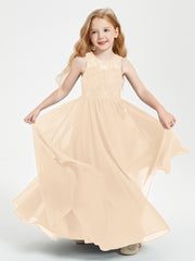 Robes Longues de Demoiselle d'Honneur Junior Haut en Dentelle Illusion Pêche