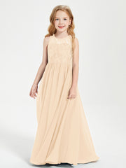 Robes Longues de Demoiselle d'Honneur Junior Haut en Dentelle Illusion Pêche