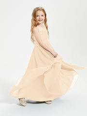 Robes Longues de Demoiselle d'Honneur Junior Haut en Dentelle Illusion Pêche