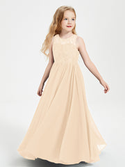Robes Longues de Demoiselle d'Honneur Junior Haut en Dentelle Illusion Pêche