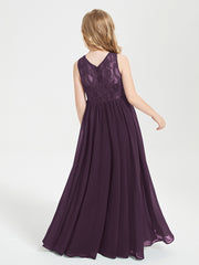 Robes Longues de Demoiselle d'Honneur Junior Haut en Dentelle Illusion Plum