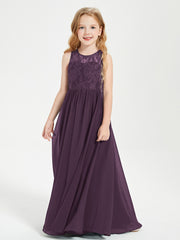 Robes Longues de Demoiselle d'Honneur Junior Haut en Dentelle Illusion Plum