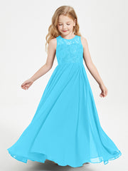 Robes Longues de Demoiselle d'Honneur Junior Haut en Dentelle Illusion Piscine