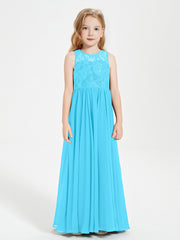 Robes Longues de Demoiselle d'Honneur Junior Haut en Dentelle Illusion Piscine