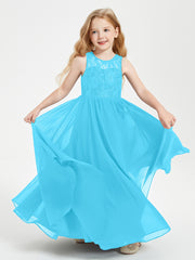 Robes Longues de Demoiselle d'Honneur Junior Haut en Dentelle Illusion Piscine