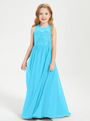 Robes Longues de Demoiselle d'Honneur Junior Haut en Dentelle Illusion Piscine