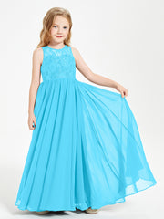 Robes Longues de Demoiselle d'Honneur Junior Haut en Dentelle Illusion Piscine