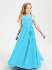 Robes Longues de Demoiselle d'Honneur Junior Haut en Dentelle Illusion Piscine