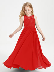Robes Longues de Demoiselle d'Honneur Junior Haut en Dentelle Illusion Rouge