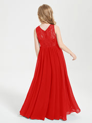 Robes Longues de Demoiselle d'Honneur Junior Haut en Dentelle Illusion Rouge