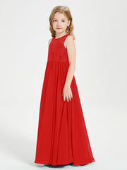 Robes Longues de Demoiselle d'Honneur Junior Haut en Dentelle Illusion Rouge