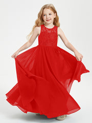 Robes Longues de Demoiselle d'Honneur Junior Haut en Dentelle Illusion Rouge
