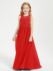 Robes Longues de Demoiselle d'Honneur Junior Haut en Dentelle Illusion Rouge