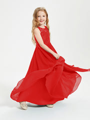 Robes Longues de Demoiselle d'Honneur Junior Haut en Dentelle Illusion Rouge
