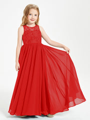Robes Longues de Demoiselle d'Honneur Junior Haut en Dentelle Illusion Rouge