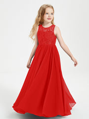 Robes Longues de Demoiselle d'Honneur Junior Haut en Dentelle Illusion Rouge