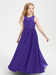 Robes Longues de Demoiselle d'Honneur Junior Haut en Dentelle Illusion Régence