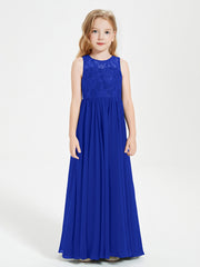 Robes Longues de Demoiselle d'Honneur Junior Haut en Dentelle Illusion Bleu Royale