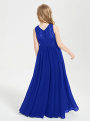 Robes Longues de Demoiselle d'Honneur Junior Haut en Dentelle Illusion Bleu Royale