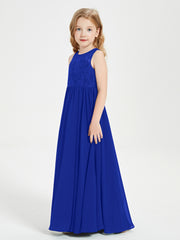 Robes Longues de Demoiselle d'Honneur Junior Haut en Dentelle Illusion Bleu Royale