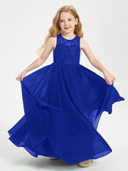 Robes Longues de Demoiselle d'Honneur Junior Haut en Dentelle Illusion Bleu Royale