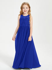 Robes Longues de Demoiselle d'Honneur Junior Haut en Dentelle Illusion Bleu Royale