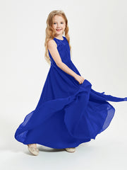 Robes Longues de Demoiselle d'Honneur Junior Haut en Dentelle Illusion Bleu Royale