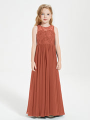 Robes Longues de Demoiselle d'Honneur Junior Haut en Dentelle Illusion Rouille
