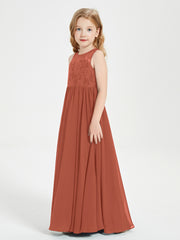 Robes Longues de Demoiselle d'Honneur Junior Haut en Dentelle Illusion Rouille
