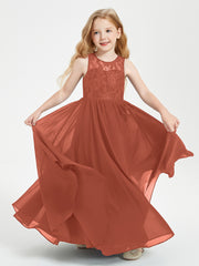 Robes Longues de Demoiselle d'Honneur Junior Haut en Dentelle Illusion Rouille
