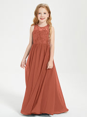Robes Longues de Demoiselle d'Honneur Junior Haut en Dentelle Illusion Rouille