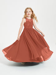 Robes Longues de Demoiselle d'Honneur Junior Haut en Dentelle Illusion Rouille