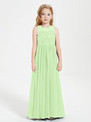 Robes Longues de Demoiselle d'Honneur Junior Haut en Dentelle Illusion Sauge