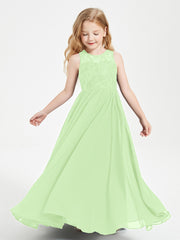 Robes Longues de Demoiselle d'Honneur Junior Haut en Dentelle Illusion Sauge