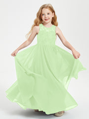 Robes Longues de Demoiselle d'Honneur Junior Haut en Dentelle Illusion Sauge