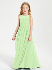 Robes Longues de Demoiselle d'Honneur Junior Haut en Dentelle Illusion Sauge