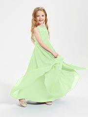 Robes Longues de Demoiselle d'Honneur Junior Haut en Dentelle Illusion Sauge
