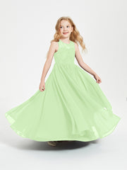 Robes Longues de Demoiselle d'Honneur Junior Haut en Dentelle Illusion Sauge