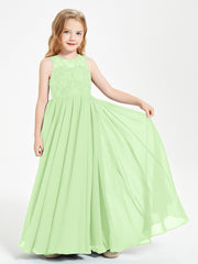 Robes Longues de Demoiselle d'Honneur Junior Haut en Dentelle Illusion Sauge